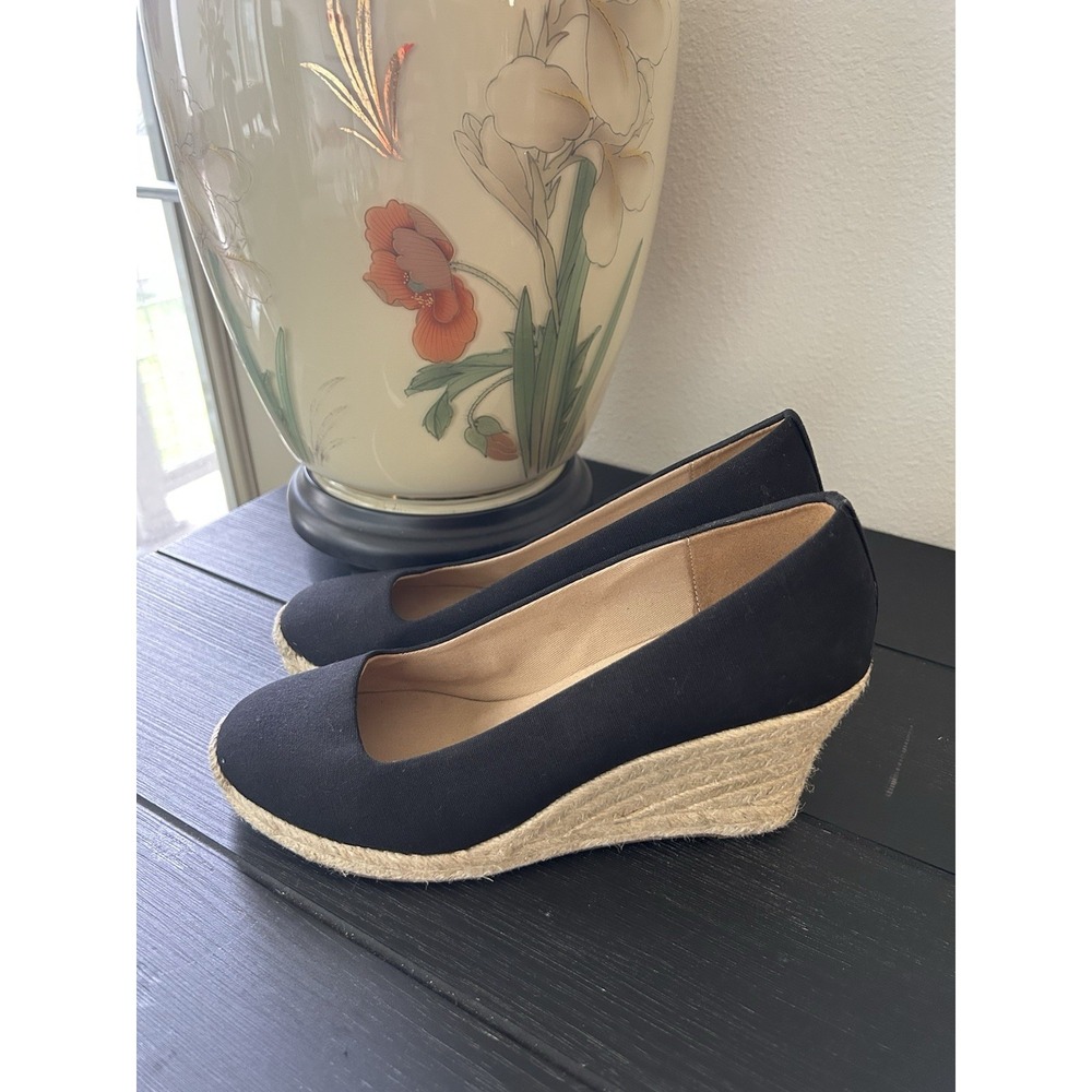 J. Crew Espadrille Wedges Black Canvas Y2K Coastal Preppy Americana Parisian
